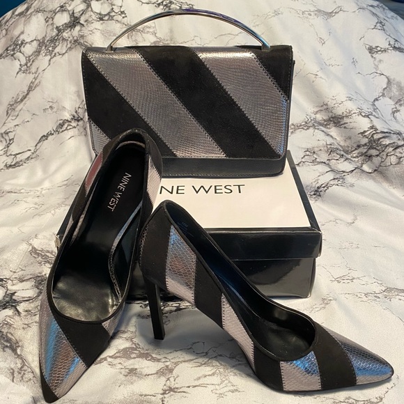 Nine West- limited edition- black & sliver matching heel’s & clutch bundle - Picture 1 of 9
